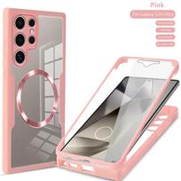 360° Full Shockproof Case for Samsung Galaxy S25 S24 S23 S22 S21 Ultra Plus FE Wireless Charging Transparent Cover S24 FE rožinė