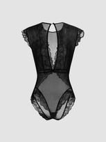 Pure desire style black lace onesie women's perspective mesh V-shaped backless design sexy slim fit top XS