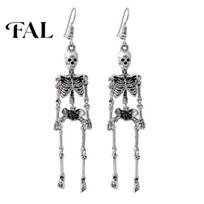 Unique Costume Earrings 1 Pair Halloween Earrings, Spooky Gothic Skeleton Dangle Cool Punk Drop Skull Articulated Jewelry for Women Humanoid Pendant A