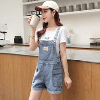 Women Denim Short Overalls Letter Print Loose Fit Sleeveless Strapped Denim Five Point Pants Casual Summer Street Wear Fashion Jumpsuit Overalls S mėlyna