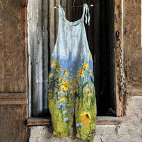 Women Summer Streetwear Vintage Floral Print Jumpsuit Thin Breathable Creative Elegant One Piece Outfit for Daily Dating Street Beach Wear Summer S