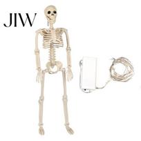 Baisus vitrinos dekoras 36 coliai LED apšviečiamas Helovino skeletas, 3 pėdų tikro dydžio pilno kūno skeletas rekvizitas, judinamas plastikinis žmogaus kaulas su judinamomis dalimis A brown