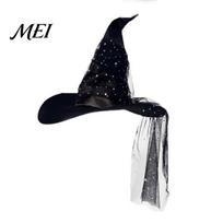 Lightweight Witch Costume Prop Halloween Hat, Large Ruched Mesh Sequins Wizard Breathable Hat for Costume, Masquerade Cosplay Party Black juoda