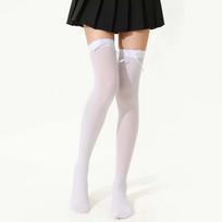 Women Sexy Bow Long Stockings Sweet Girls Lolita Japanese Knees High Nylon Socks Kawaii Thigh Ultra-Thin Transparent Stockings One Size