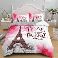 Romantic Eiffel Tower Duvet Cover Microfiber Floral Bedding Set Paris Cityscape Twin Comforter Cover For Girls Teen Adult Room 135x200cm