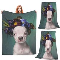 Pit Bull Flower Power Apollo Blanket Soft Warm Flannel Throw Blanket Bedspread for Bed Living room Picnic Travel Home Sofa Size: 75*100cm, Weight: 230 GSM