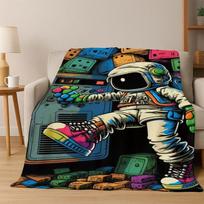 Cartoon Astronaut Universe Spaceman Outer Space Flannel Blanket Soft Warm Throw Blanket for Bedroom Living Room Bed Travel kids Size: 75*100cm, Weight: 230 GSM