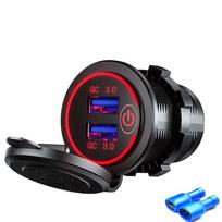 Greito įkrovimo 3.0 dvigubas USB lizdas 12v/24v automobilinis įkroviklis jutiklinis jungiklis voltmetras elektroninis žiebtuvėlis USB greito įkroviklio lizdas no wire