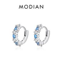 Modian 925 Sterling Sidabras, putojantis mėlynas cirkonio oksidas, ausinės sagtys, madingi auskarai, skirti moterims, puikūs papuošalai sidabras