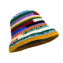 Crochet Stripe Pattern Bucket Hat Lightweight Fisherman Hat for Girls Skiing geltona