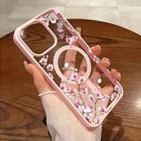 Rožinis vyšnių elegantiškas gėlių fono dizainas magnetinis telefono dėklas, skirtas iPhone 17 16 15 14 13 12 Pro Max 11 16 Plus 16E 17Air dangtelis iPhone17