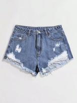 2025 Summer Tassel Raw Hem Sexy Ripped Denim Shorts for Women XL tamsiai mėlyna spalva
