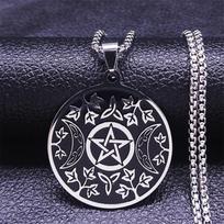 Witchcraft Pentagram Star Irish Knot Moon Sun Stainless Steel Necklaces Triple Moon Goddess Leaf Necklace Jewelry bijoux N3718