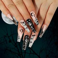Halloween Press on Nails Short Coffin Fake Nails Stick on Nails Stick On Artificial False Nail Tips for Home and Salon