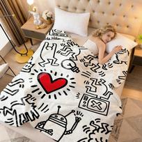 1PC Keith Haring Graffiti Knee Blanket – Soft Microfiber Fleece Throw for Winter Bed Sofa, Lightweight Baby Home Decor Size: 75*100cm, Weight: 230 GSM