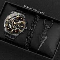 Watch Three-Piece Men'S Accessories Watch Ring Necklace Bracelet Men'S Quartz Watch