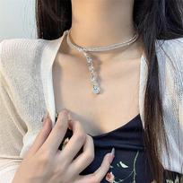Light Luxury Shiny Zircon Tassel Choker Necklace For Women Girls Fashion Versatile Clavicle Chain Jewelry Accessories Gifts onesize