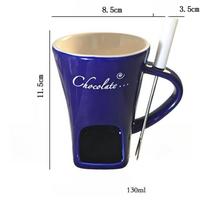 130ml Ceramic Chocolate Fondue Mug, Candle Heating Melting Pot, Mini Dessert Hot Pot for Christmas Home Party mėlyna