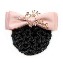 Women Spring Clips Korean Bun Snood Hairgrips Cover Net  Airline Stewardess Headwear Pink-Thick