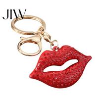 Bag Decoration Keychain Bling Rhinestone Lip for Women, Zinc Alloy Key Ring with Sparkling Lobster Clasp, Charm Handbags Decorative Accessory Purse raudona
