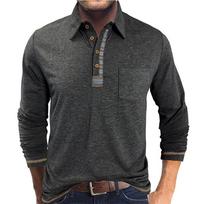 Mens Casual Turn Down Collar Long Sleeve Solid Pocket Polo Shirt Top S pilka