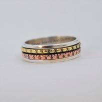925 Sterling Silver Spinner Ring: Three Tone Fidget Meditation Ring 5.5