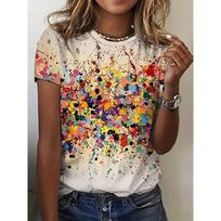Women's Tee - Colorful Paint Splatter Graphic, Vibrant Abstract Art Design for Casual Daily Wear M