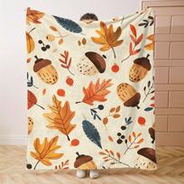 Fallen Leaves Digital Printing Throw Blanket - Autumn Botanical Pattern Soft Lightweight Accent for Sofa Bed Travel Office Size: 75*100cm, Weight: 230 GSM