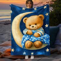 pc Sweet Teddy Bear Moon Night Sky Fleece Blanket Starry Dream Soft Cozy Throw for Kids Bedtime Gift Size: 75*100cm, Weight: 230 GSM