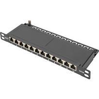 Digitus 10" slim patch panel DN-91612S-SL-EA, 12-port, Cat.6a (black, 0.5U, rack mount, shielded) DN-91612S-SL-EA
