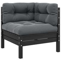 vidaXL Kampinė sodo sofa su pagalvėlėmis, juoda, pušies masyvas