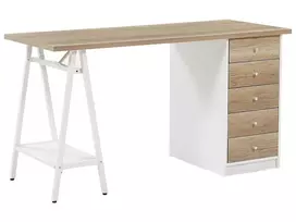 Rašomasis stalas HEBER rudas/baltas 140 cm 60 cm su stalčiais