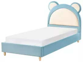 Vaikiška lova Beliani Miś veliūrinė MAILLES 90 x 200 cm mėlyna