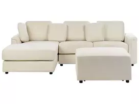 4 vietų kampinė sofa KOHLO šviesiai smėlio spalvos su pufu dešininė