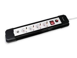Equip 245553 4-way power strip with switch and 2-port USB charger, Schuko outlet