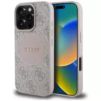 GUESS Circle Classic Logo iPhone 16 Pro case in pink with MagSafe support