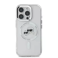 Karl Lagerfeld iPhone 16 Pro Max 6.9" Case, White, Hard IML Metal, Karl AND Choupette Head, MagSafe