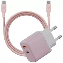 Energea GoPort Velox Kit travel charger | 35W | GaN | USB-C, USB-A | with USB-C to USB-C cable included | pink