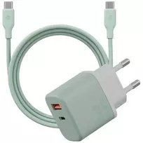 Energea GoPort Velox travel charger | 35W | GaN | USB-C, USB-A | with USB-C to USB-C cable included | green