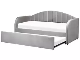 Ištraukiama lova aksominė EYBURIE 90 x 200 cm pilka