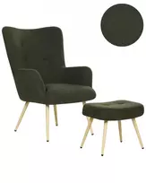 Fotelonas VEJLE su kojų atrama, Boucle, tamsiai žalios spalvos