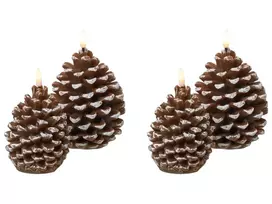 4 LED žvakių komplektas IVRESSE kankorėžis 15/12 cm rudas