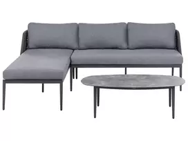 L formos sodo kampinė sofa su staliuku 3 asmenims LEFFE dešininė, pilka, metalinė