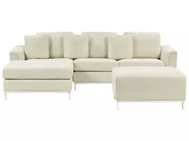 5-vietė kampinė sofa OSLO, smėlio spalvos, su pufu, dešininė