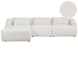 Trivietė kampinė sofa SVANSELE, bouclé audinys, kreminė balta, dešininė