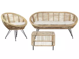 Sodo baldų komplektas su staleliu 3 asmenims MARATEA/CESENATICO Natūralus ratanas