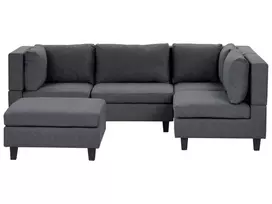 Modulinė 4 vietų sofa UNSTAD kairinė tamsiai pilka su pufu