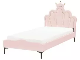 Vaikiška lova su karūna veliūrinė RUBIAN 90 x 200 cm su LED rožinė
