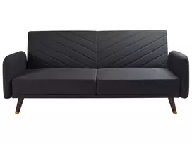 Trivietė išskleidžiamoji sofa SENJA, sintetinis linas, juoda