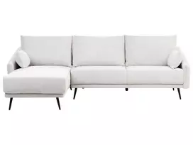 Trijų vietų kampinė sofa VARDE, balta (kreminė), dešininė